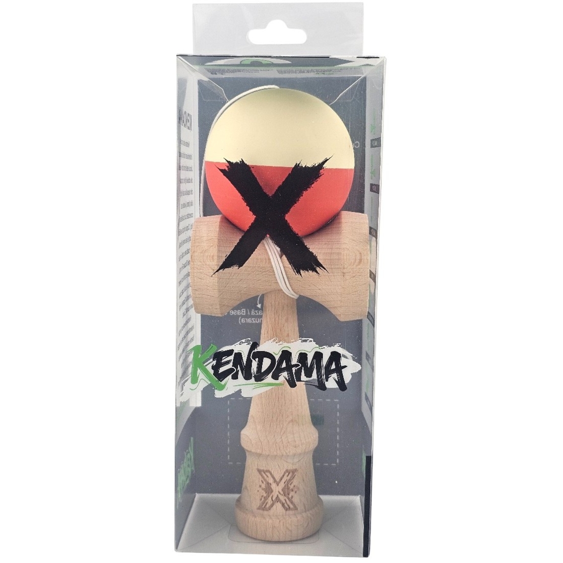 Kendama X Originala, Profesionala, Flippy, Rubber Grip, din Lemn, 18 cm, Galben deschis/Rosu