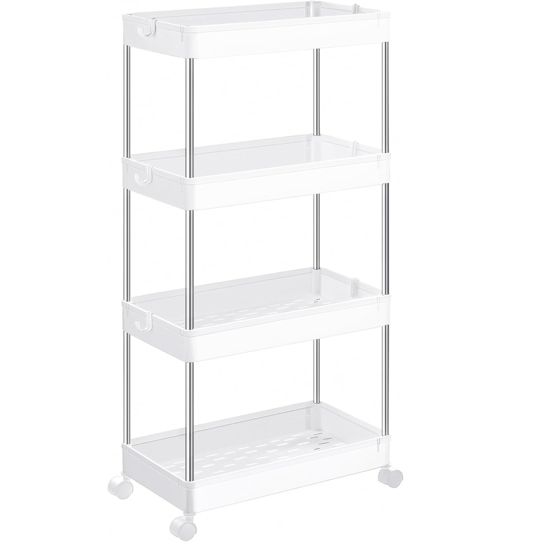 SONGMICS Carucior de depozitare mobil cu roti, pe 4 niveluri, 40x22x87 cm, alb