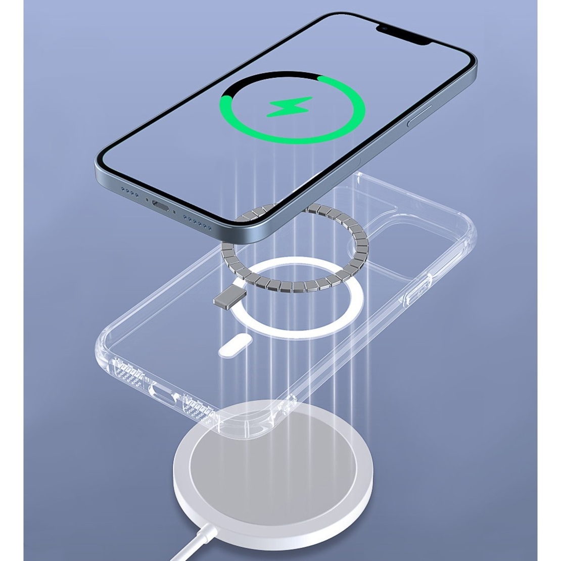 Husa protectie Vafy pentru iPhone 11 Mag Safe, 2 in 1 incarcare si magnet, Acril si Silicon, Transparenta