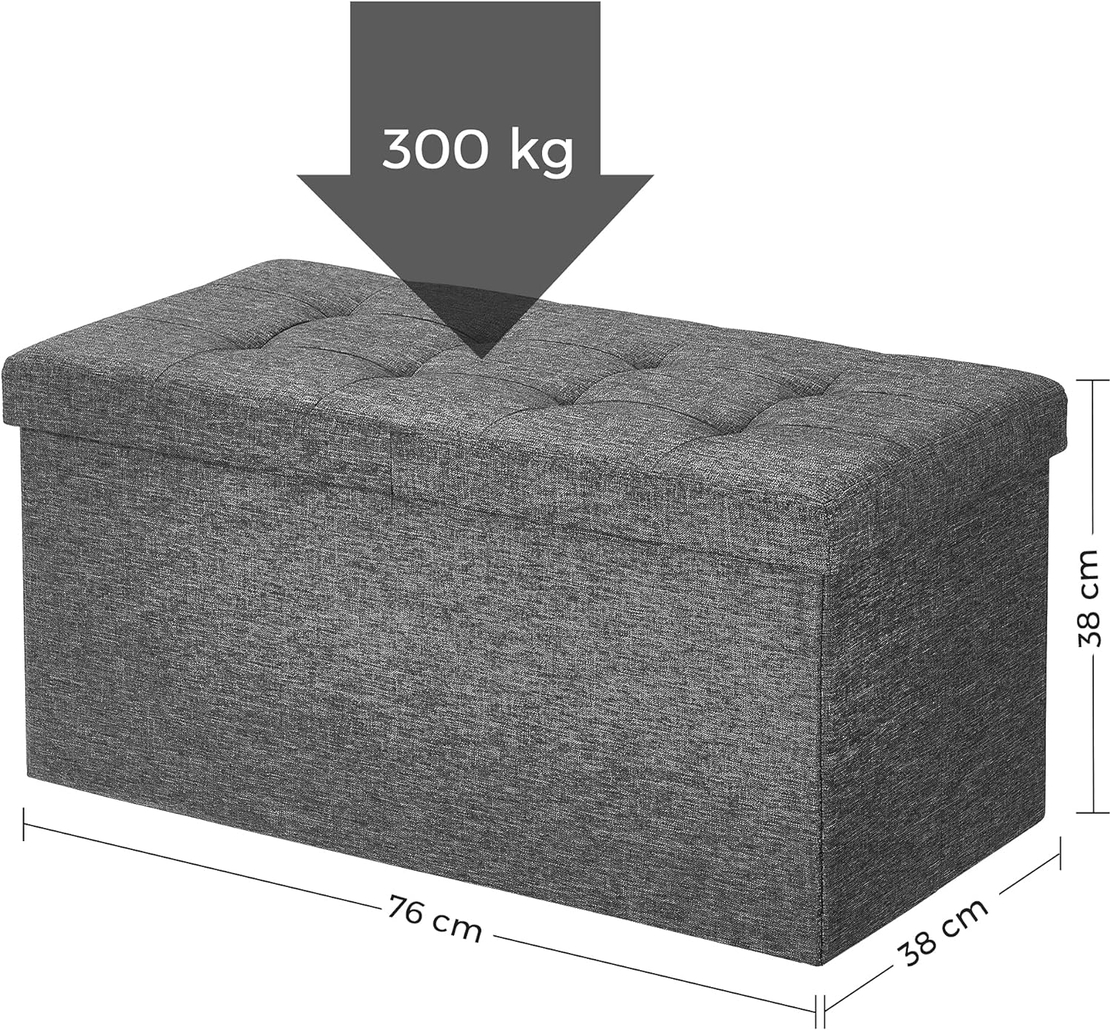 SONGMICS Taburet pliabil cu sezut moale, spatiu de depozitare 80litri, maxim 300kg, 76x38x38cm, gri