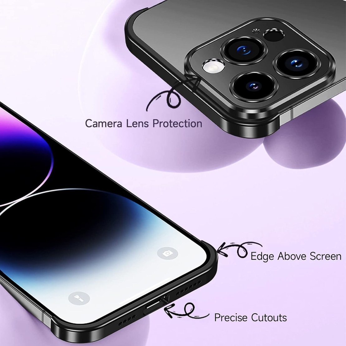 Husa Metalica Edgeless Compatibila cu iPhone 16 Plus, Vafy, Protectie pentru Colturi si Camera, Aliaj Aluminiu, Antisoc, Antizgariere, Negru