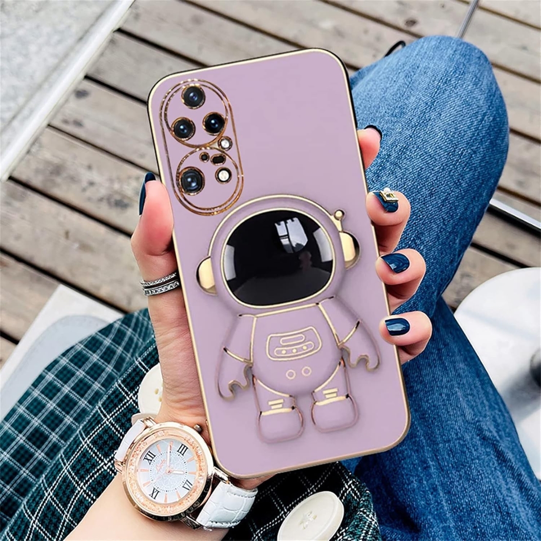 Husa Telefon 2in1, Vafy, Compatibila Huawei P50 Pro, Carcasa TPU cu Suport Inclus Tip Astronaut, Protectie Camere, Mov