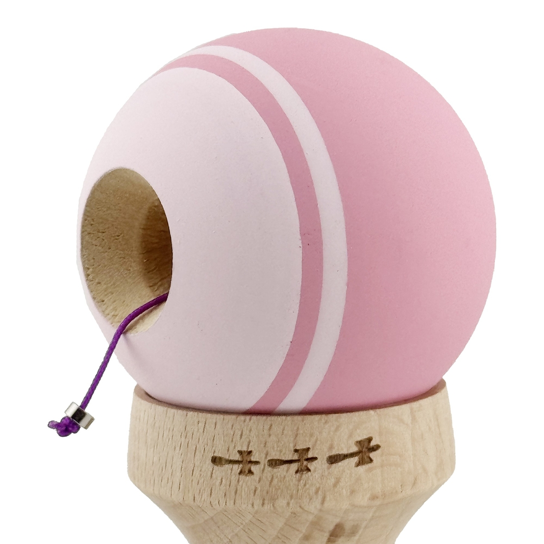 Kendama X Originala, Profesionala, Flippy, Rubber Grip, Cupe Mari KING SIZE V3, Gaura in Baza, Rulment Metalic, din lemn 18 cm, Ata 62/65 cm, Bicolor Roz/Roz deschis
