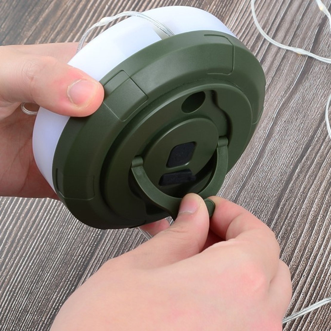 Lumină de camping LED încărcare USB, Vafy, șir colorat, pentru aer liber, cort, Distanta 10 metri, 1800mAH, 10.5x4.3 cm, Alb Verde