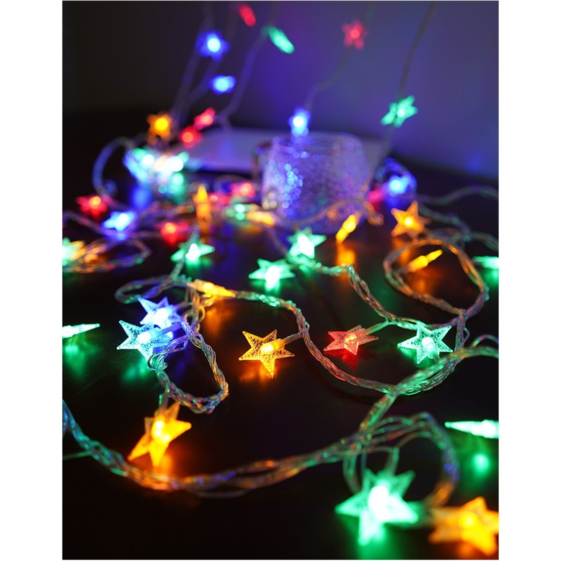 Instalatie Craciun, Alimentare prin USB, 6 metri, 40 LED-uri tip Stea, fir Transparent, Multicolor, Vafy