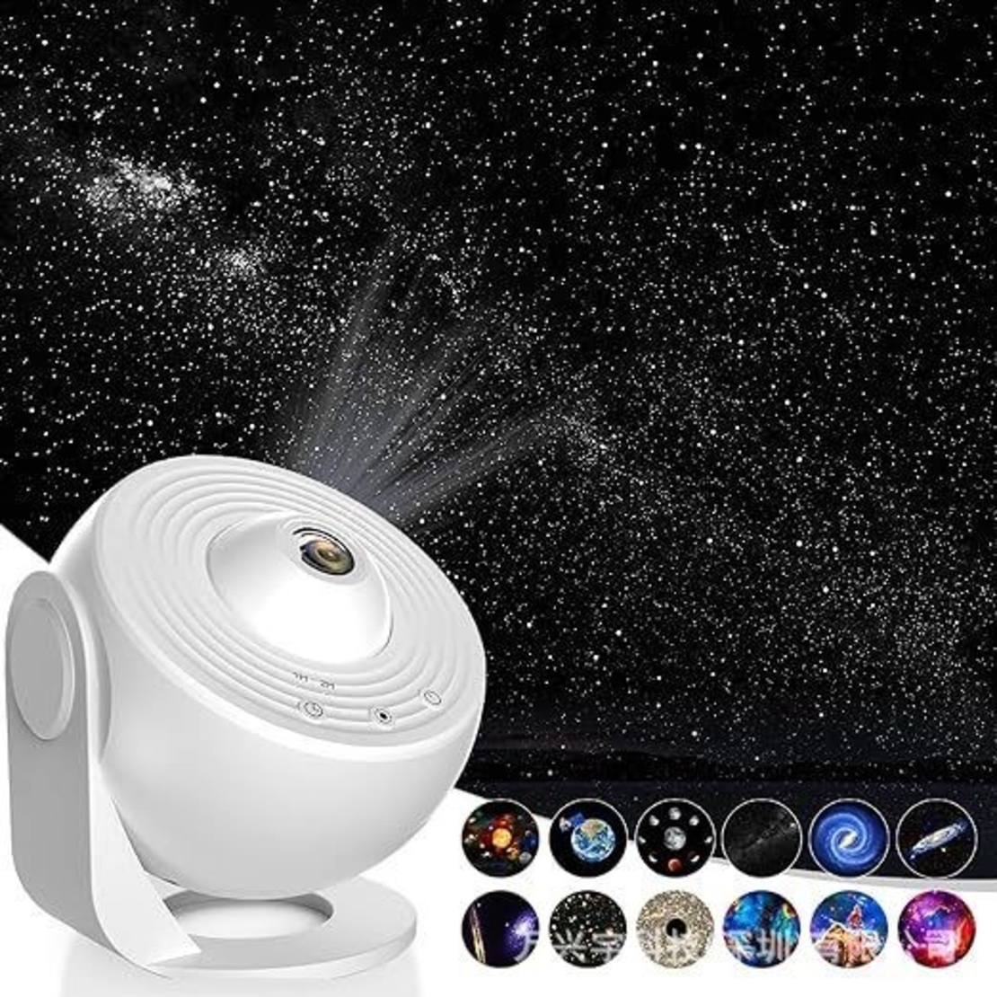 Lampa Tip Proiector Galaxie, Flippy, pentru Dormitor, Tematica Cer Instelat, Model Glob, HD, Rotire 360 de Grade, 13 Imagini, Incarcare USB, 5 W, 11.2x10.8x10.9 cm, Alb