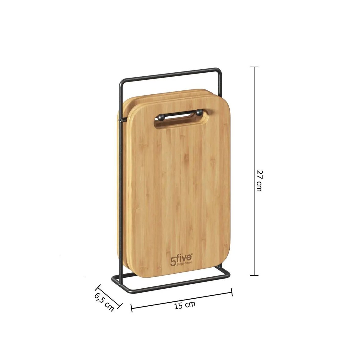 Set 4 platouri tapas 5Five din bambus cu suport metalic, 15x7x27 cm, natur