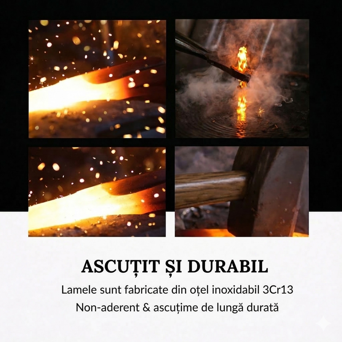 Cutite Bucatarie, Set 9 Piese, Vafy, Otel Inoxidabil cu Acoperire Antiaderenta, Suport Depozitare Inclus, 6 Cutite, Tija Ascutire si Foarfeca Bucatarie, 31 x 10 x 10 cm, Negru