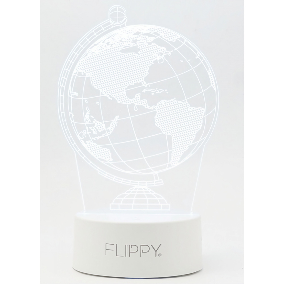 Lampa LED decorativa, Flippy, 3D, Globul Pamantesc, doua moduri de alimentare USB si baterii, 20 cm inaltime, din material acril si lumina multicolora, alb