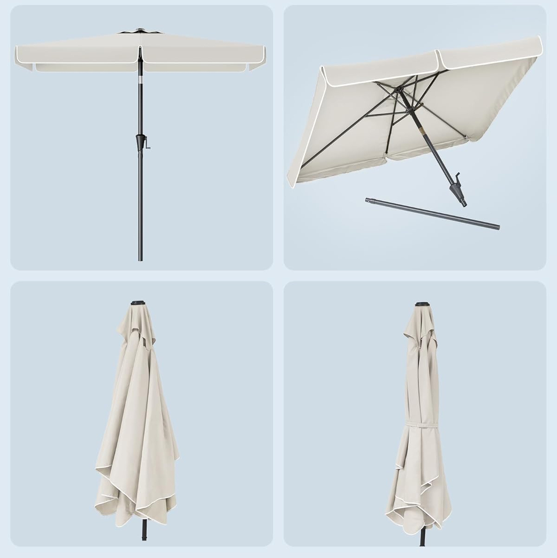 SONGMICS Umbrela de gradina cu manivela, UPF 50+, inclinare 30°, structura metalica, 300x200 cm, bej