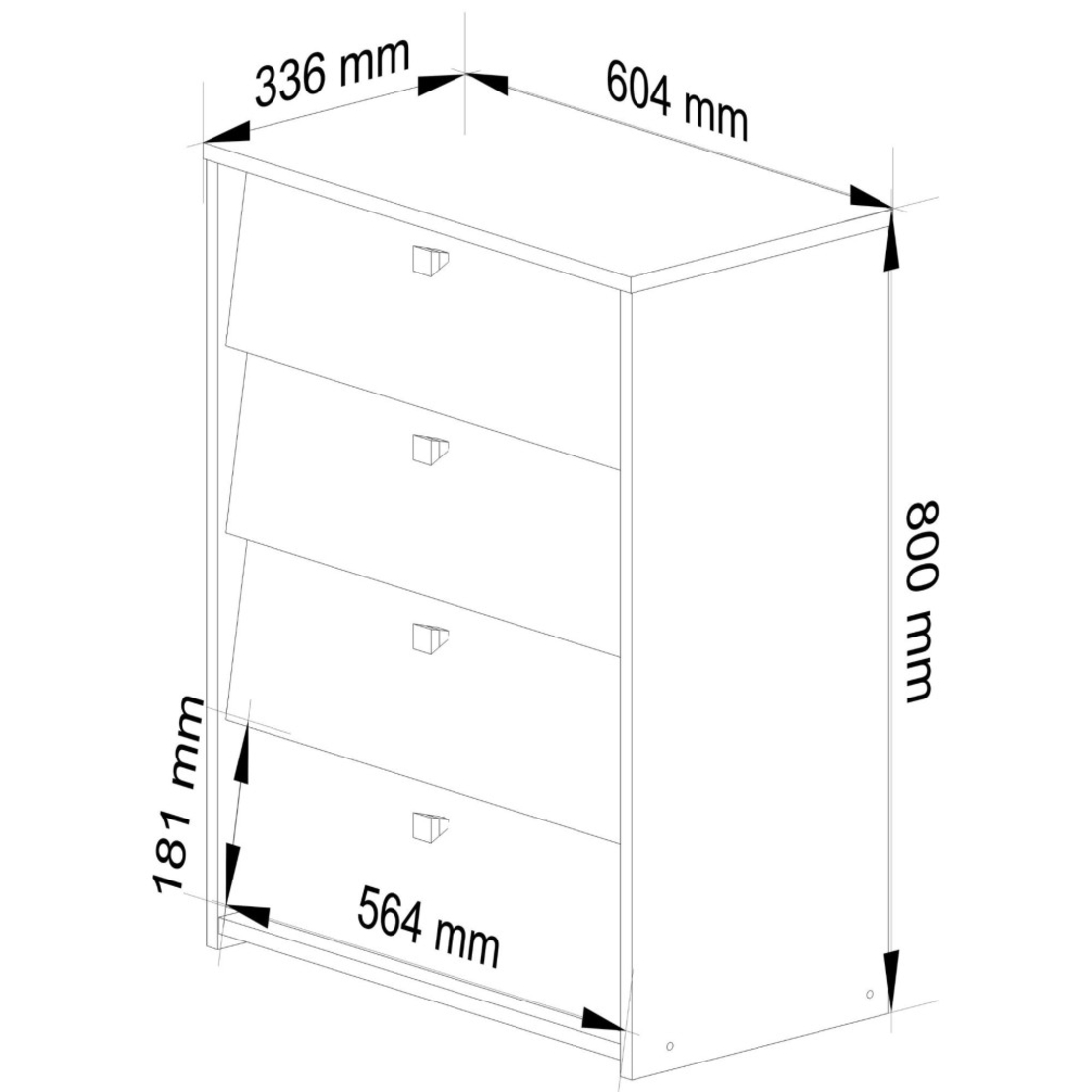 Dulap pantofi cu 4 usi rabatabile, PAL laminat, 60x33x80 cm, maro arin