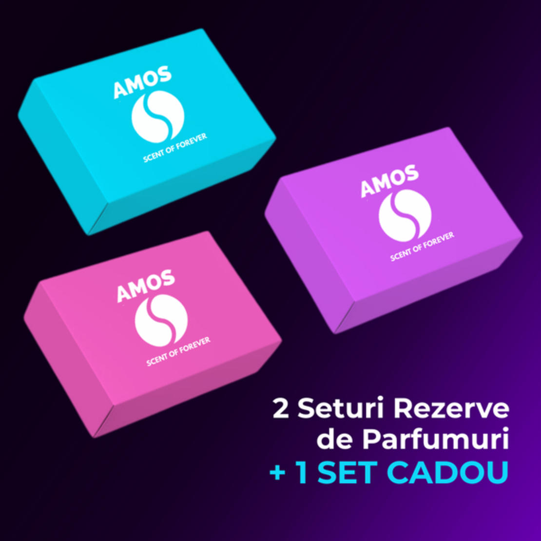 Pachet Amos Mini: 2 seturi parfumuri + 1 set parfum CADOU