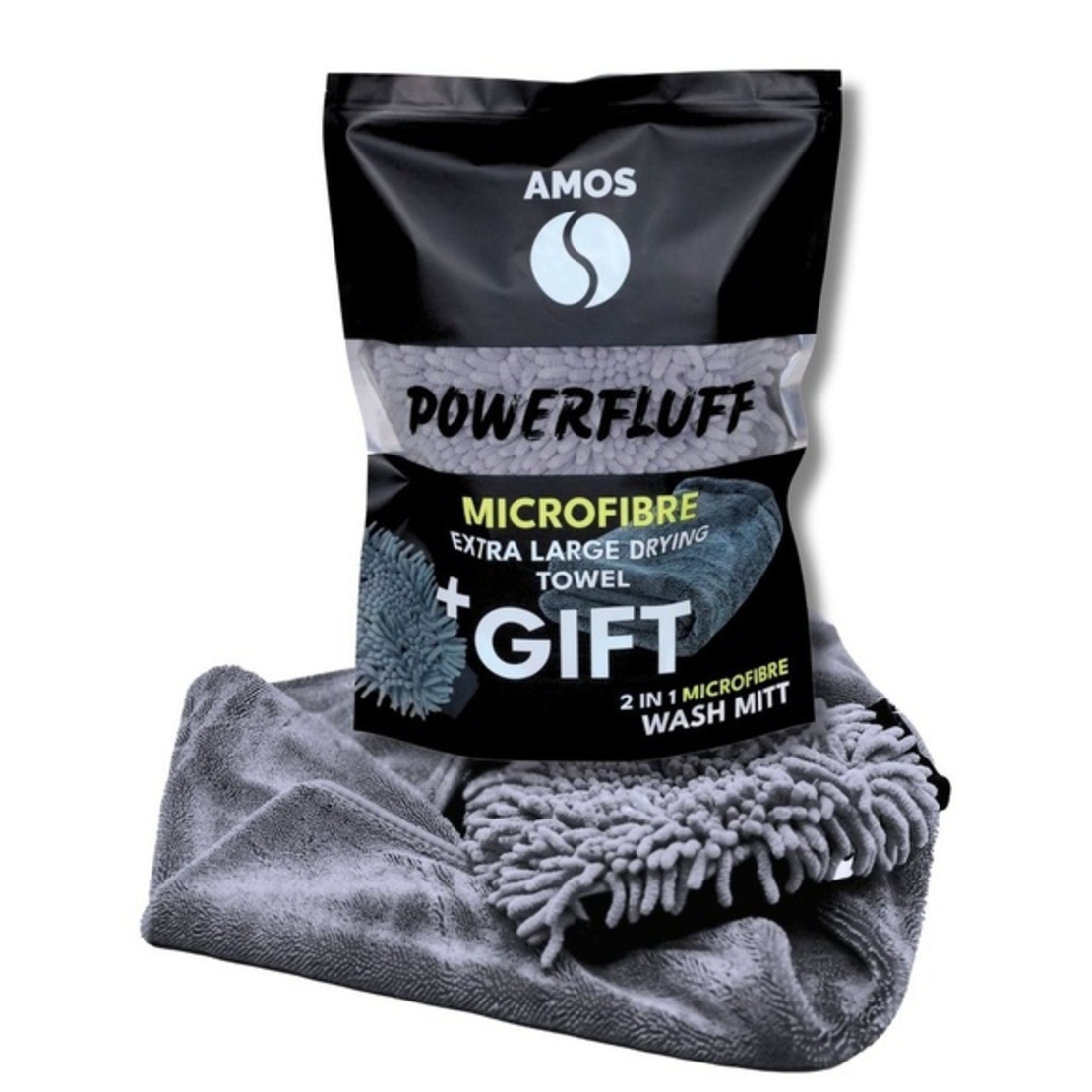 Pachet prosop gri microfibra ultra absorbant AMOS fluffy 1000 GSM 60*80cm + manusa gri CADOU