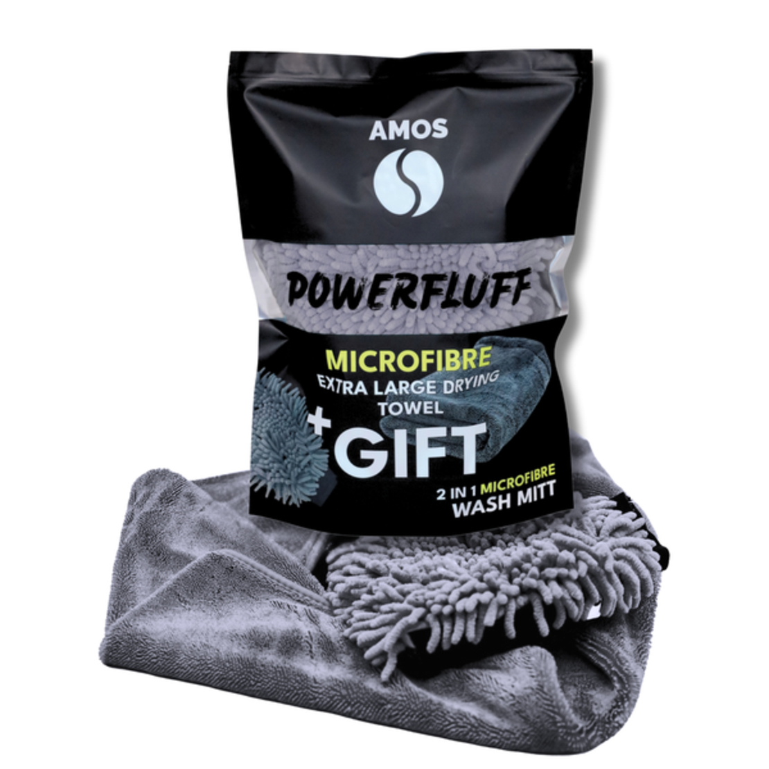 Pachet prosop gri microfibra ultra absorbant AMOS fluffy 1000 GSM 60*80cm + manusa gri CADOU