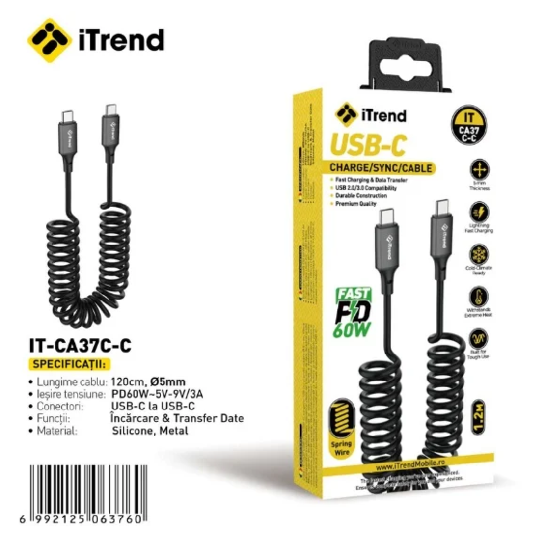 CABLU DATE ITREND SPIRALAT CA 37C-C TIP C TIP C 1.2 M PD 60W