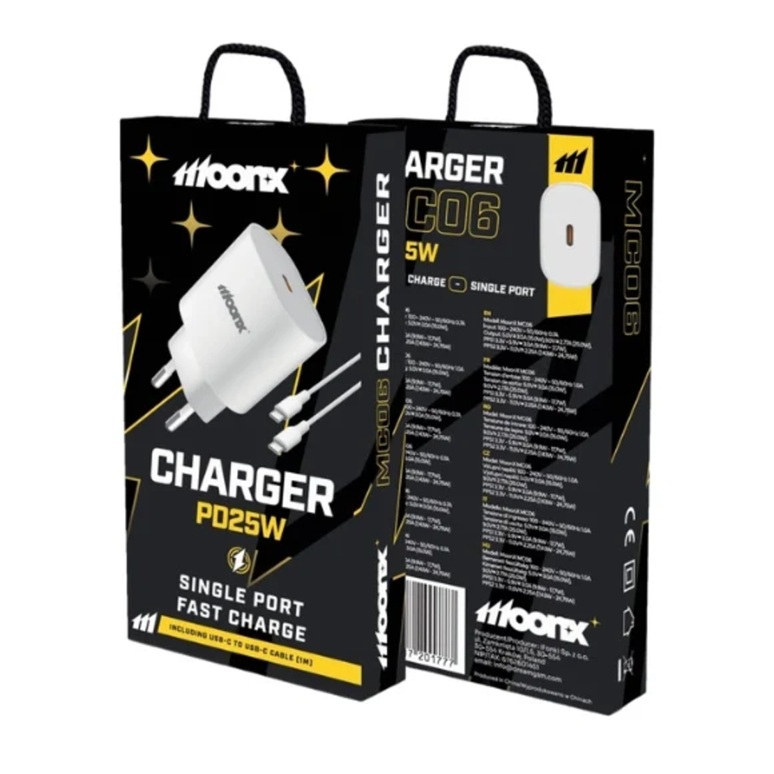 INCARCATOR TELEFON MOONX MC06 PD 25W + CABLU TIP C - TIP C ALB