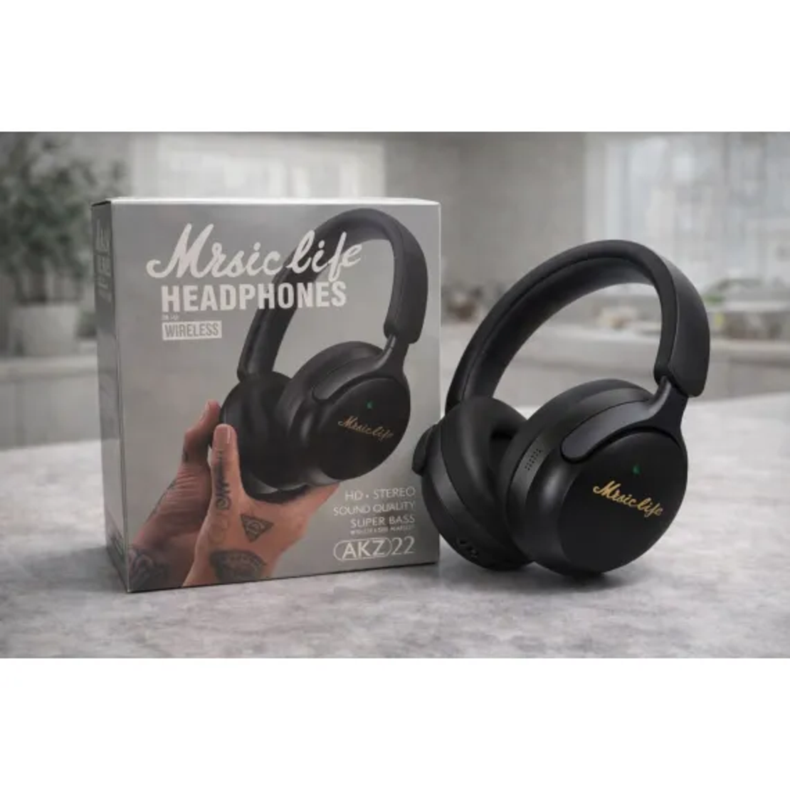Casti wireless Bluetooth Music Life AKZ22 cu microfon, stereo HD si bass puternic