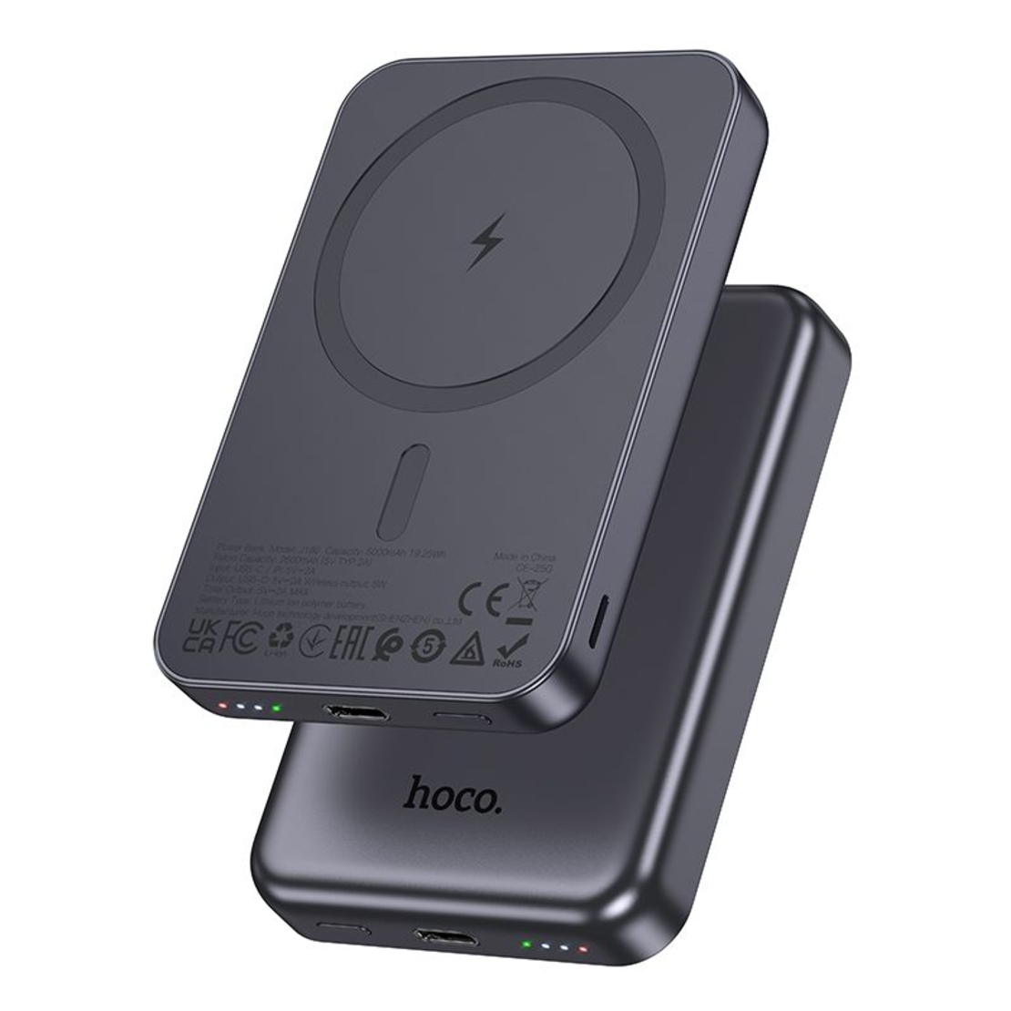 Baterie externa Hoco J160, compatibila MagSafe, 2A, 5W, 5000 mAh, Gri metalizat