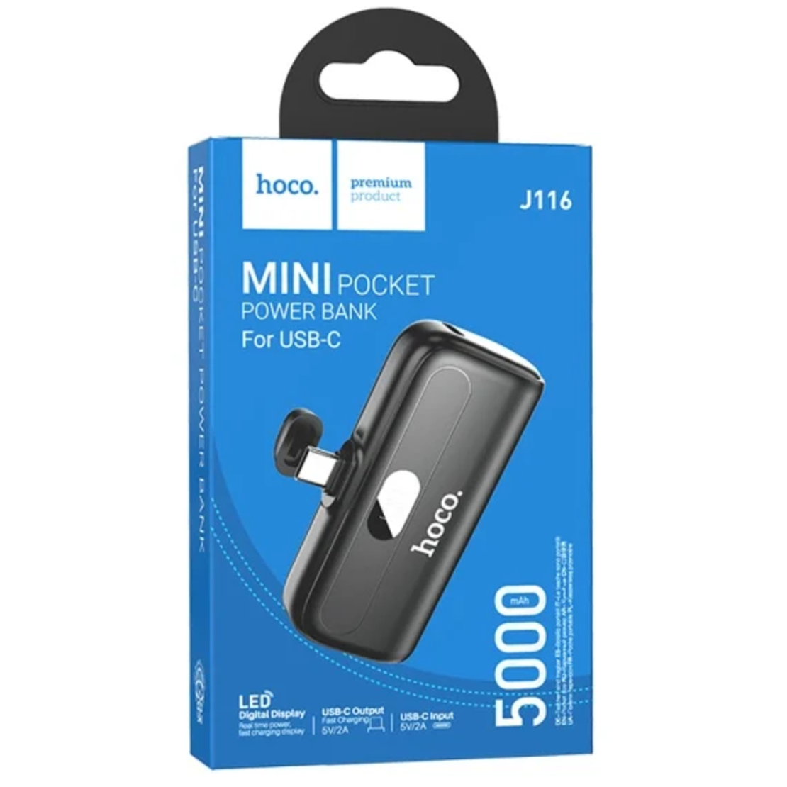Hoco Hoco J116 - Baterie Externa, PowerBank, afisaj digital, conector Lightning, Compact Size, 5000mAh, 5V2A, Negru