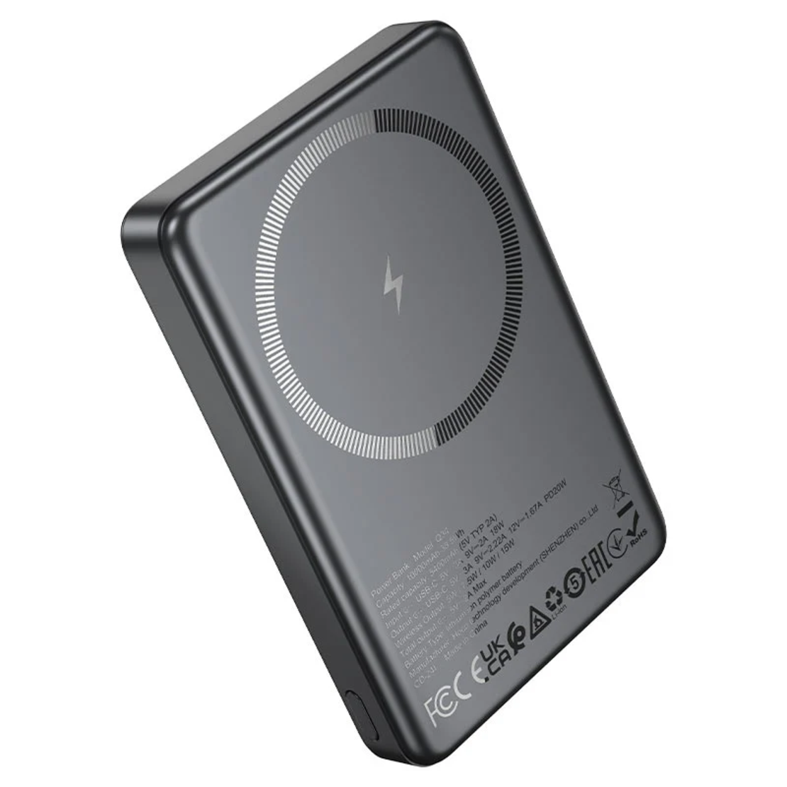 Baterie externa 10000 mah -  Hoco Q34, Magsafe, 20W, 1xUSB-C, 1xUSB, Fast - Metall / Gri