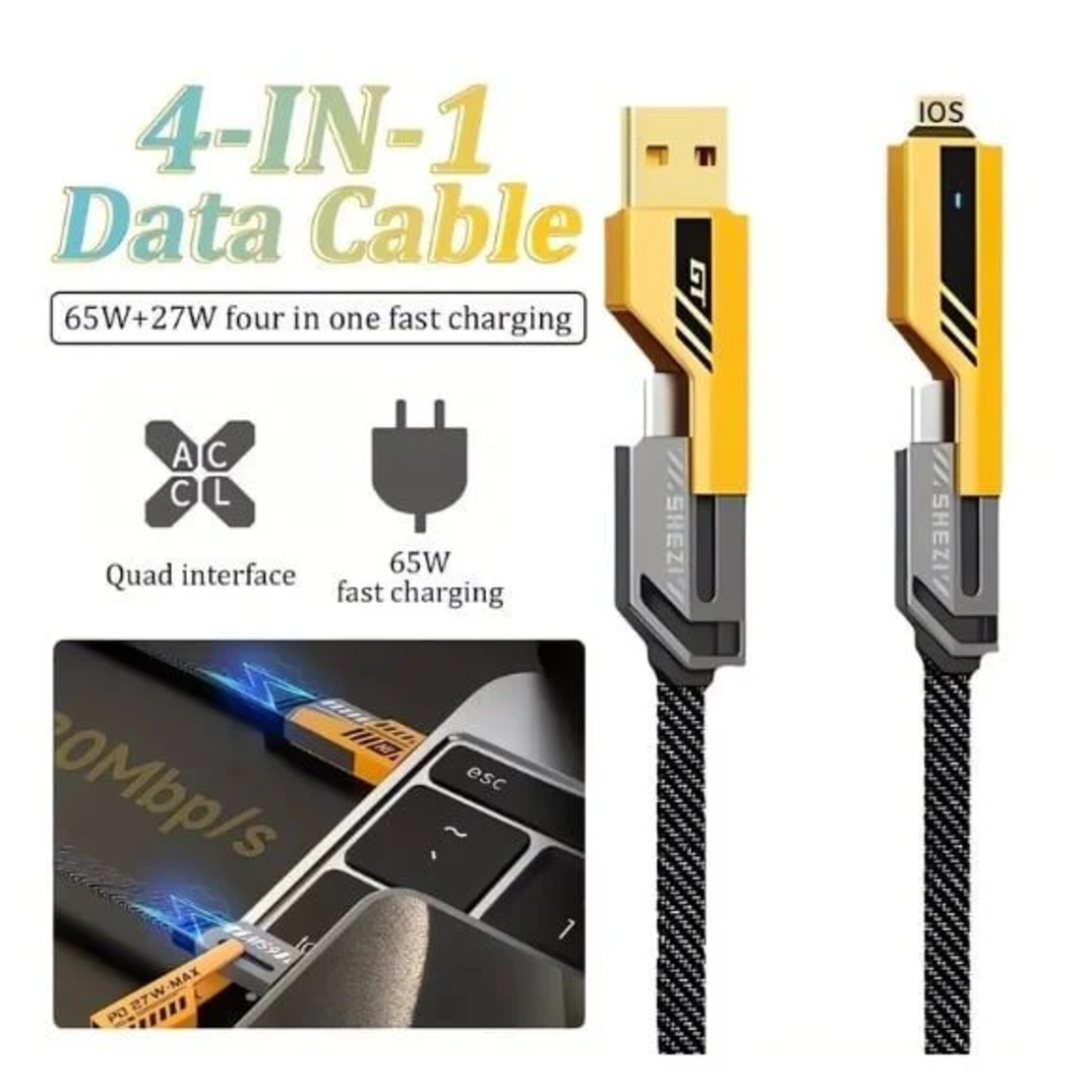 Cablu date textil 4 in 1