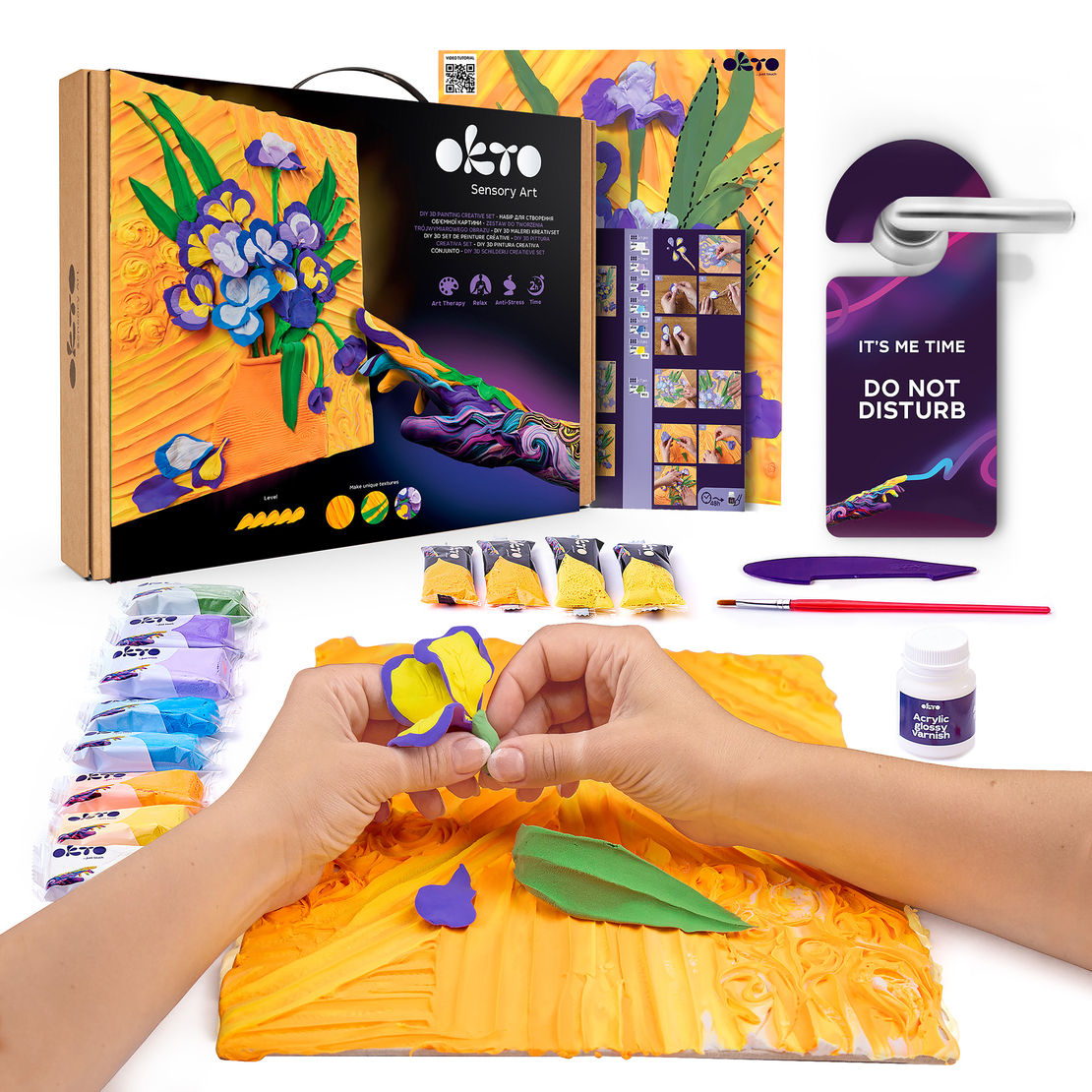 Okto Sensory Art - Set pictură 3D cu argilă ușoară „Irises”