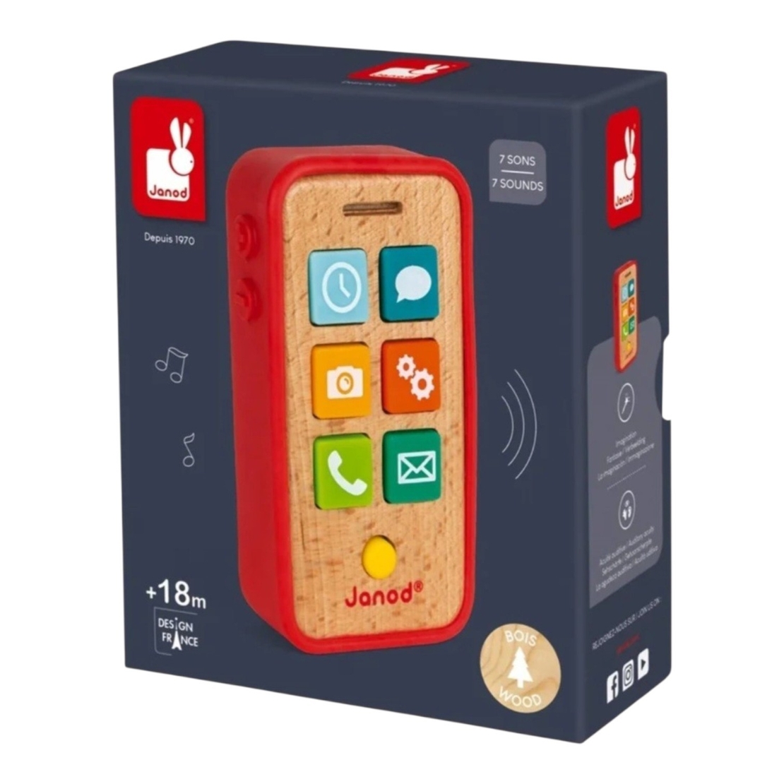 Jucǎrie, Telefon mobil Janod din lemn cu sunete, 18 luni