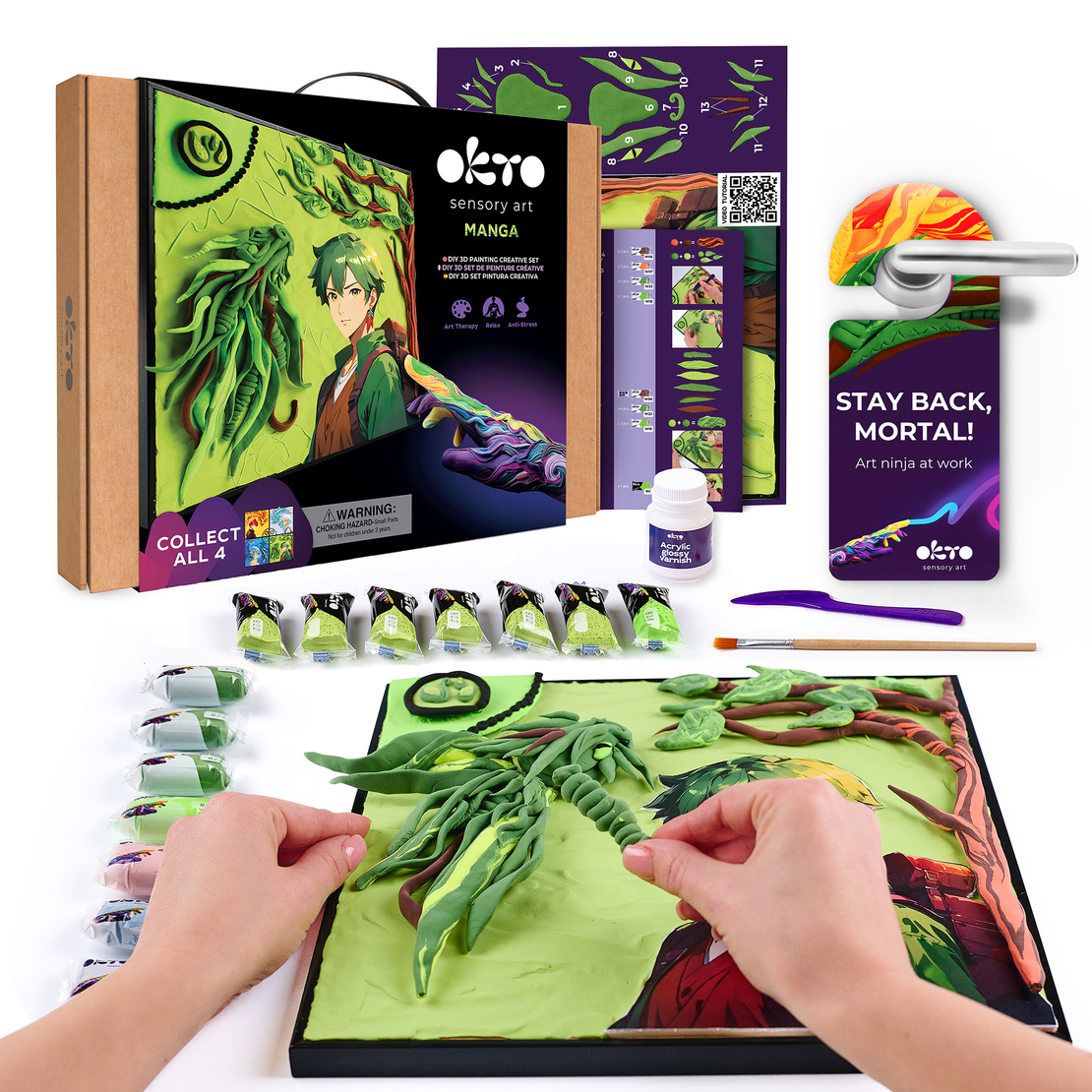 OKTO Sensory Art - Set pictură 3D cu argilă ușoară, Manga Ground (29x29 cm)