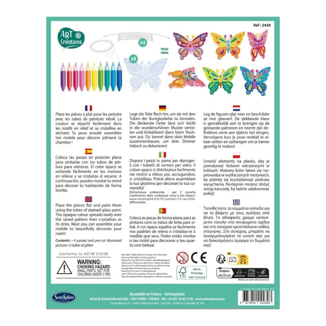 Kit Creativ Carusel Vitraliu pentru Copii, Sentosphere - Fluturi Multicolori