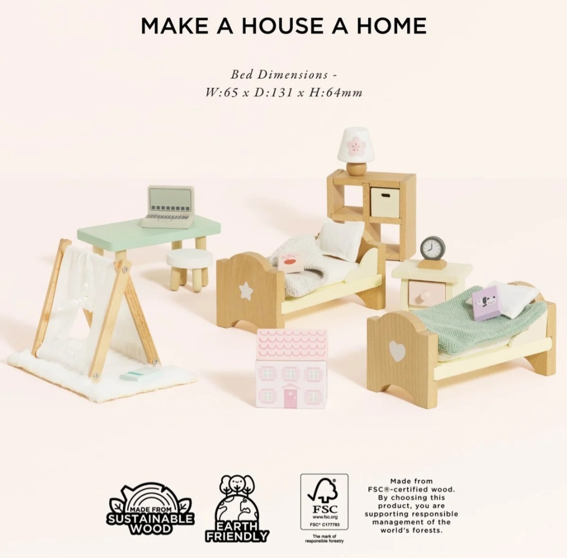 Set Mobilier din Lemn Daisylane pentru Camera Copiilor Căsuțe de Păpuși Le Toy Van