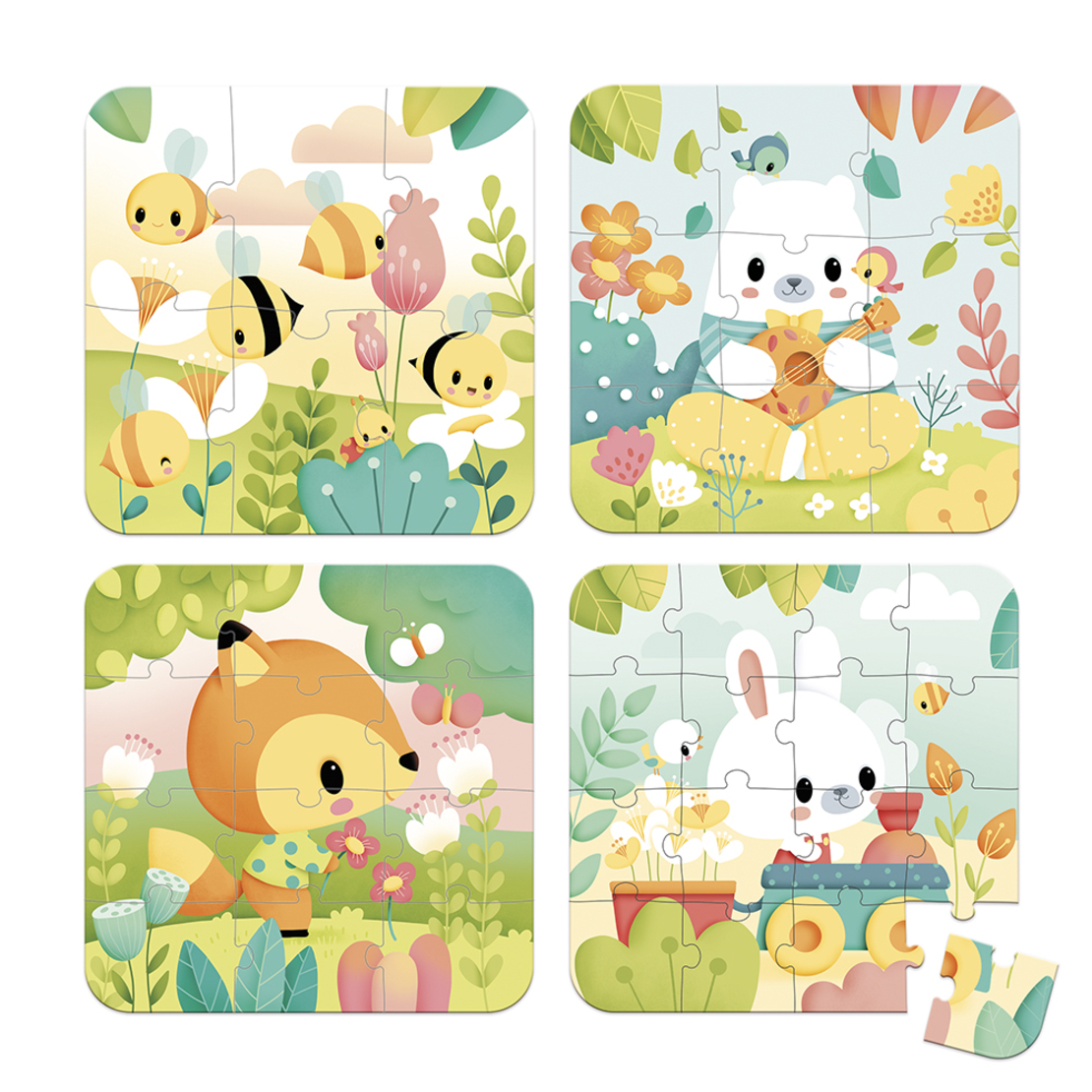 Puzzle progresiv 4 in 1, Janod, animalute, 2 ani+