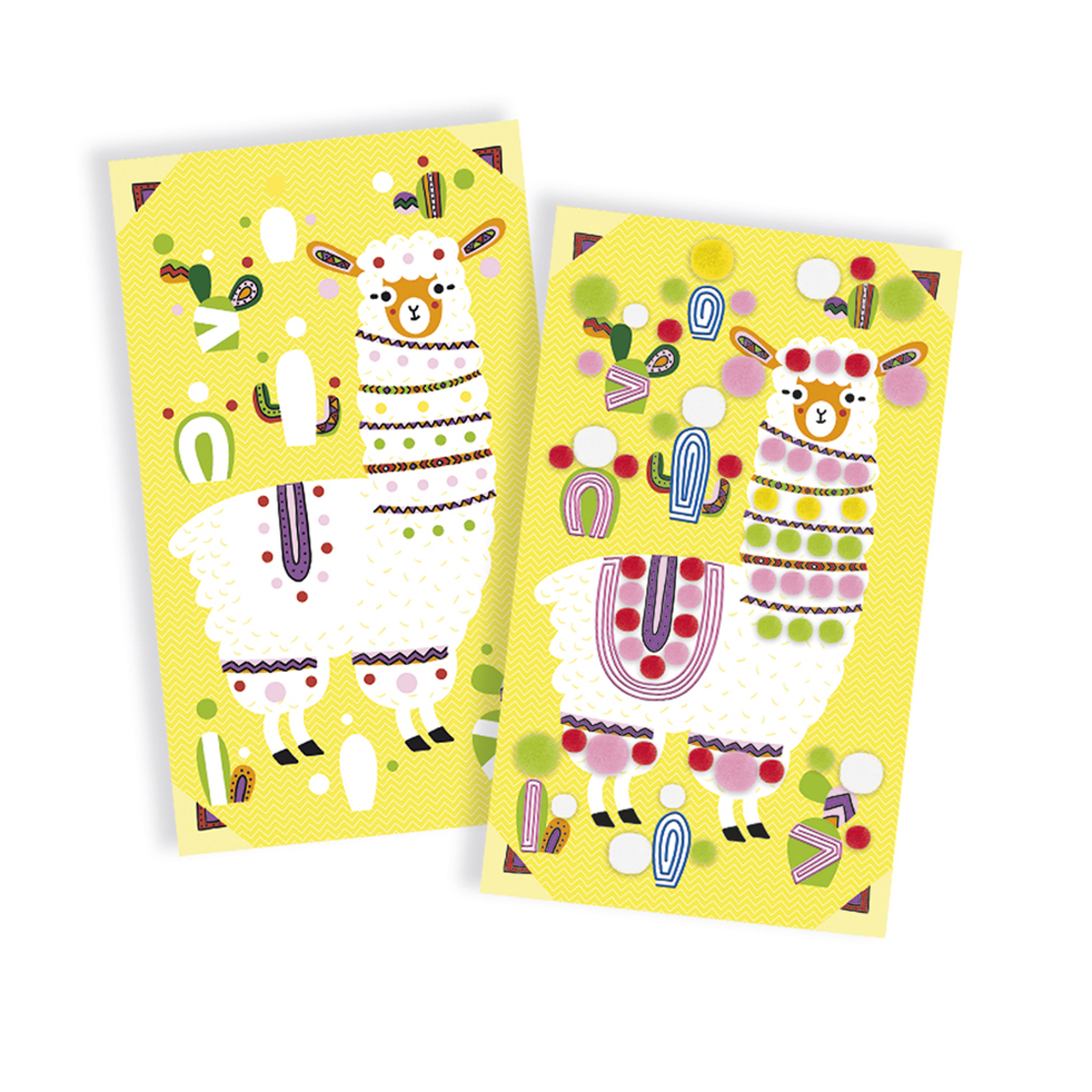 Joc creativ pentru decorat, Janod, Lama Pom Poms, 3 cartonase