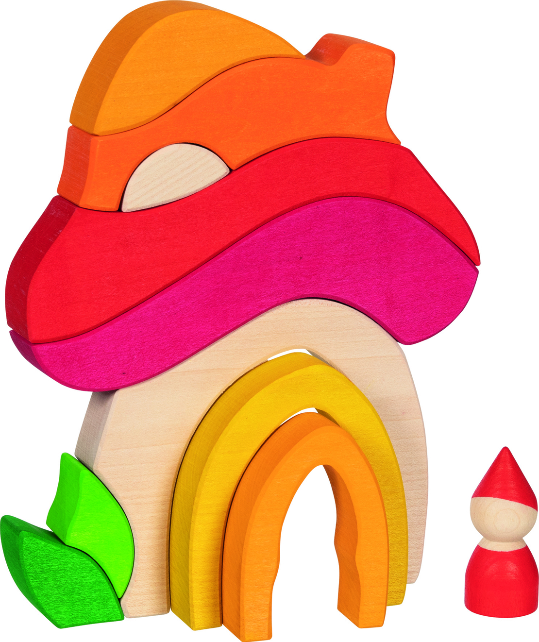 Joc de construcție și puzzle 3D din lemn Goki Evolution - Casa Ciupercă (Mushroom House), 7-11 piese