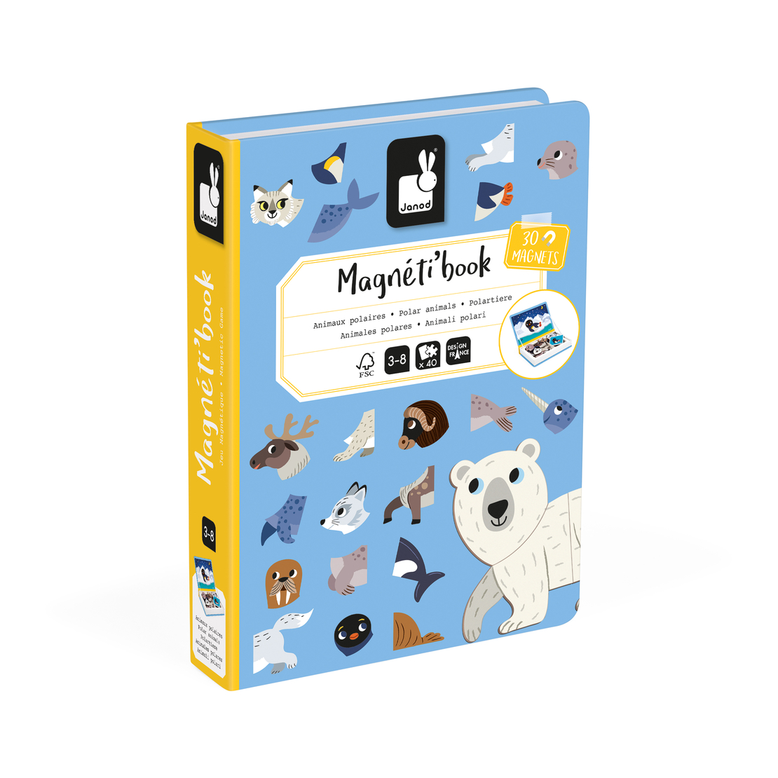 Joc educativ magnetic Janod, Magneti'book Animale Polare, 40 piese 3 ani+