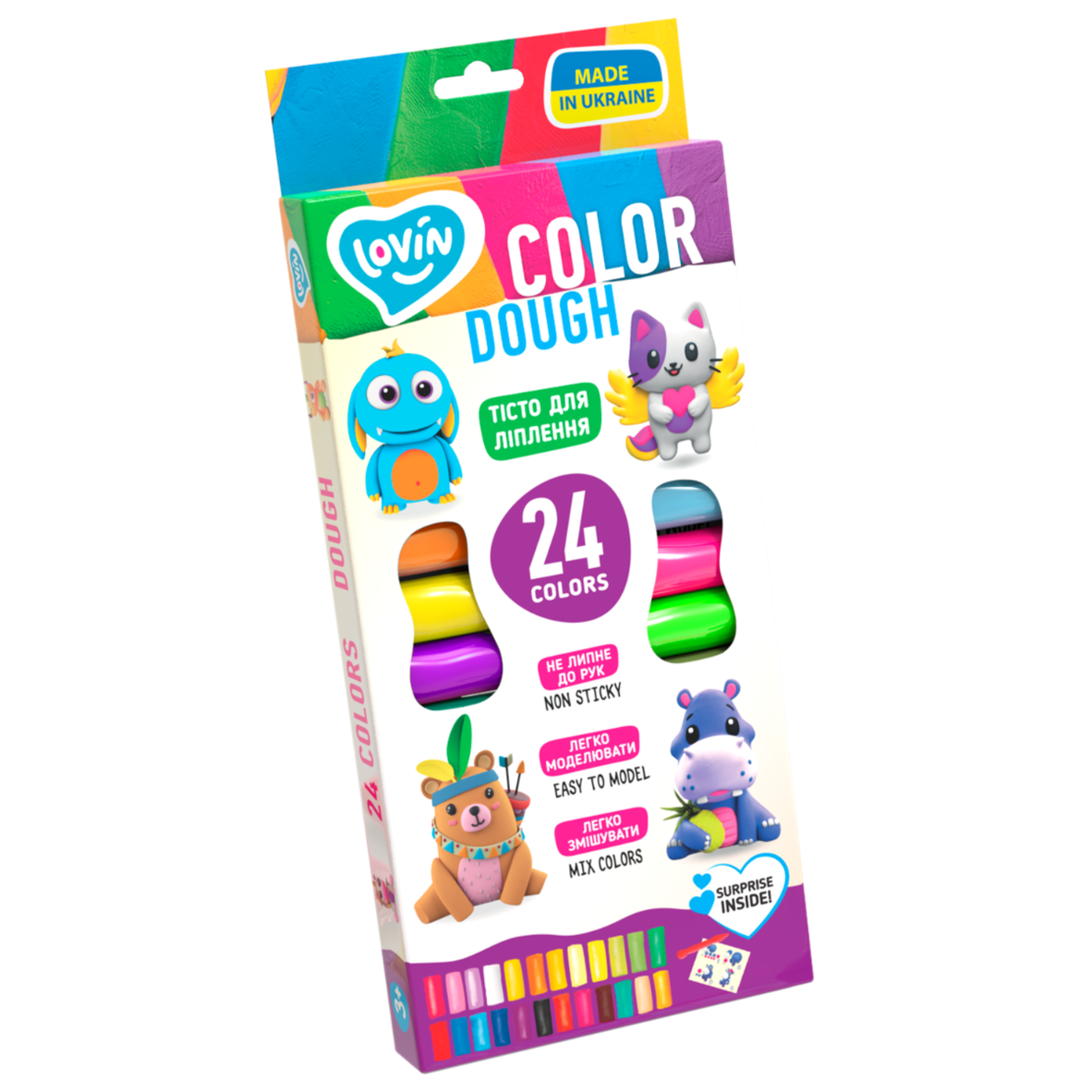Set de plastilina / aluat ecologic pentru modelaj OKTO Lovin, 24 culori, include accesorii, 3 ani+