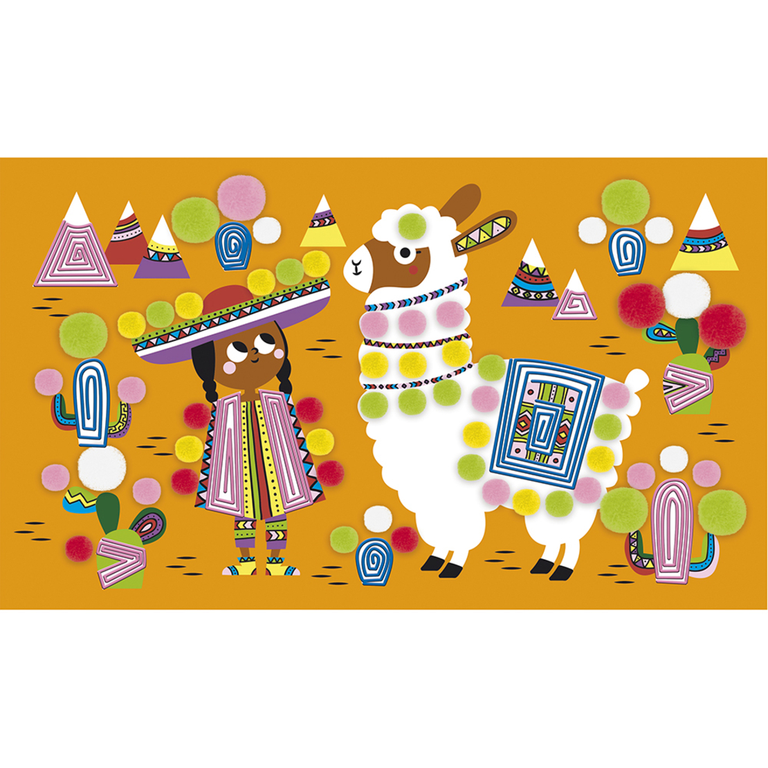Joc creativ pentru decorat, Janod, Lama Pom Poms, 3 cartonase