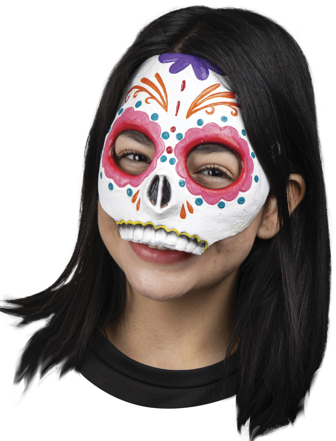 Mască Halloween Catrina - Day of the Dead (Dia de los Muertos), Model Craniu cu Detalii Florale, Mărime Universală, Multicoloră