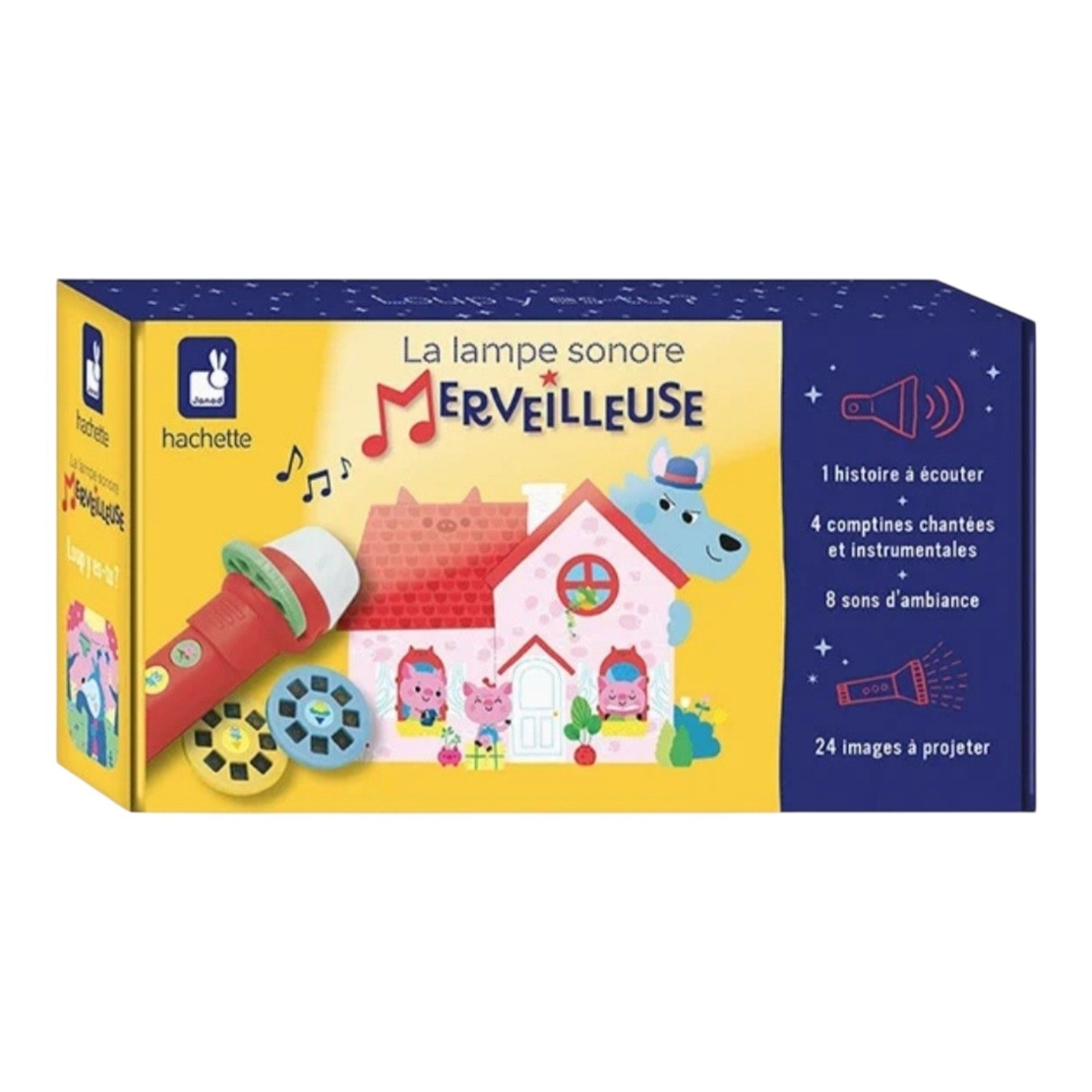 Proiector Muzical cu Sunete și Imagini Janod - Povestea „Cei Trei Purceluși”