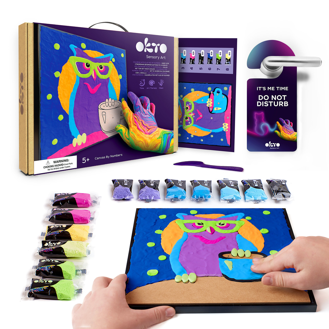 Set de pictură senzorială 3D cu argilă ușoară Okto Sensory Art - Bufnița (Owl), 29 x 29 cm