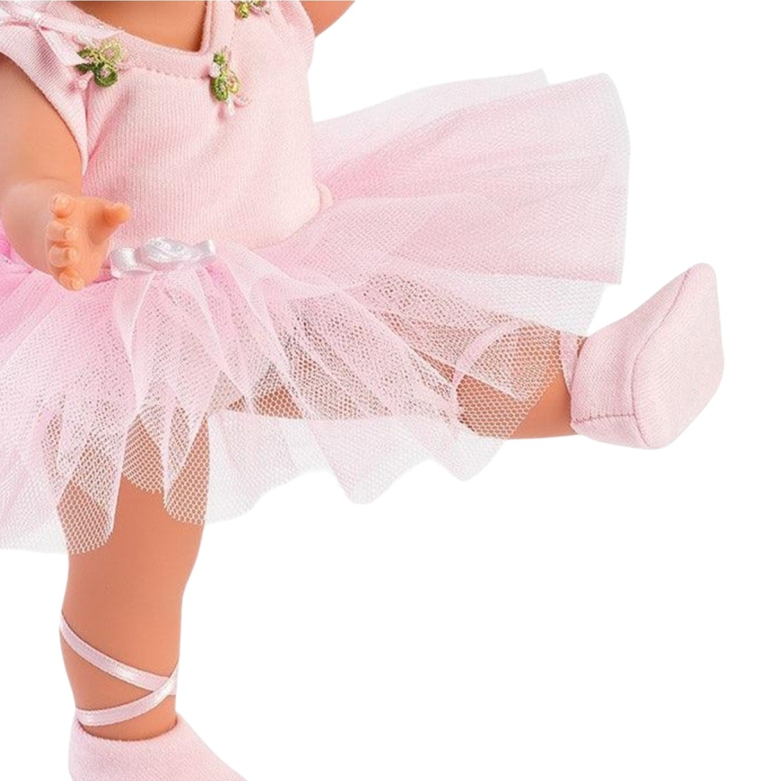 Papusa Llorens Valeria / Lu Balerina, din vinil moale cu corp articulat, costum roz cu tutu, 28 cm, 3 ani+