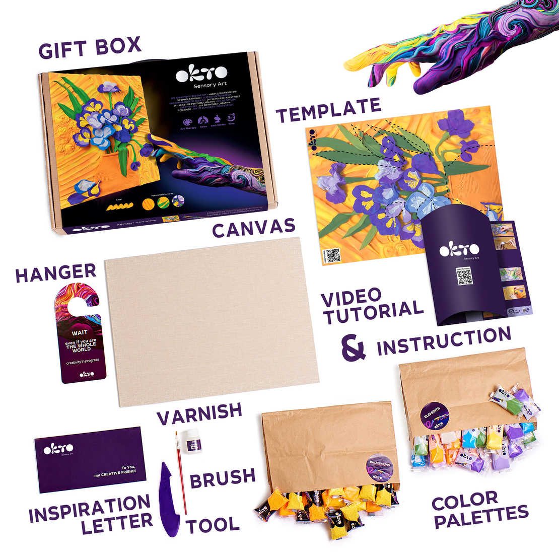 Okto Sensory Art - Set pictură 3D cu argilă ușoară „Irises”