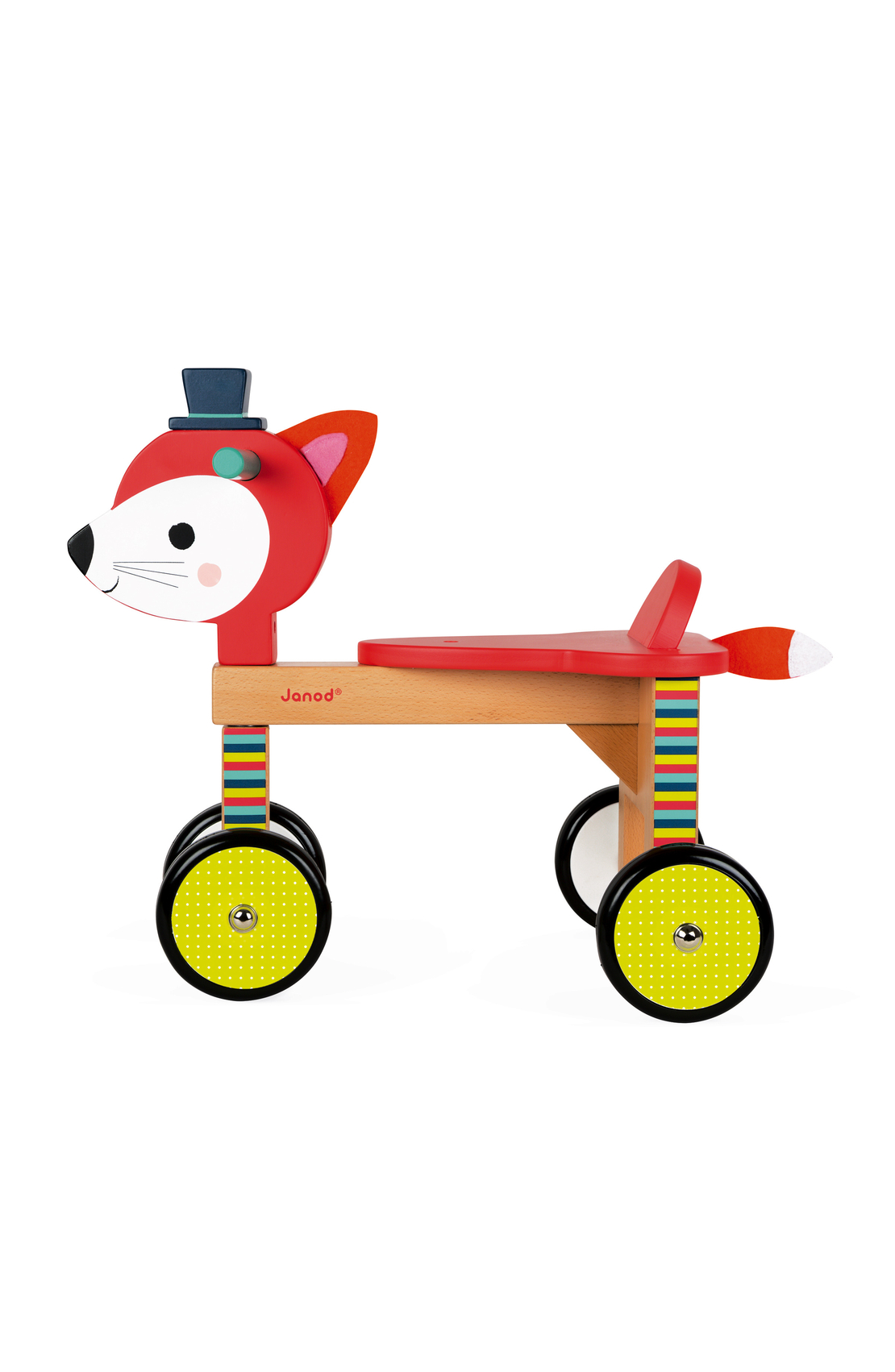 Bicicletǎ din lemn fără pedale Janod - Vulpița Baby Forest, 12-36 luni