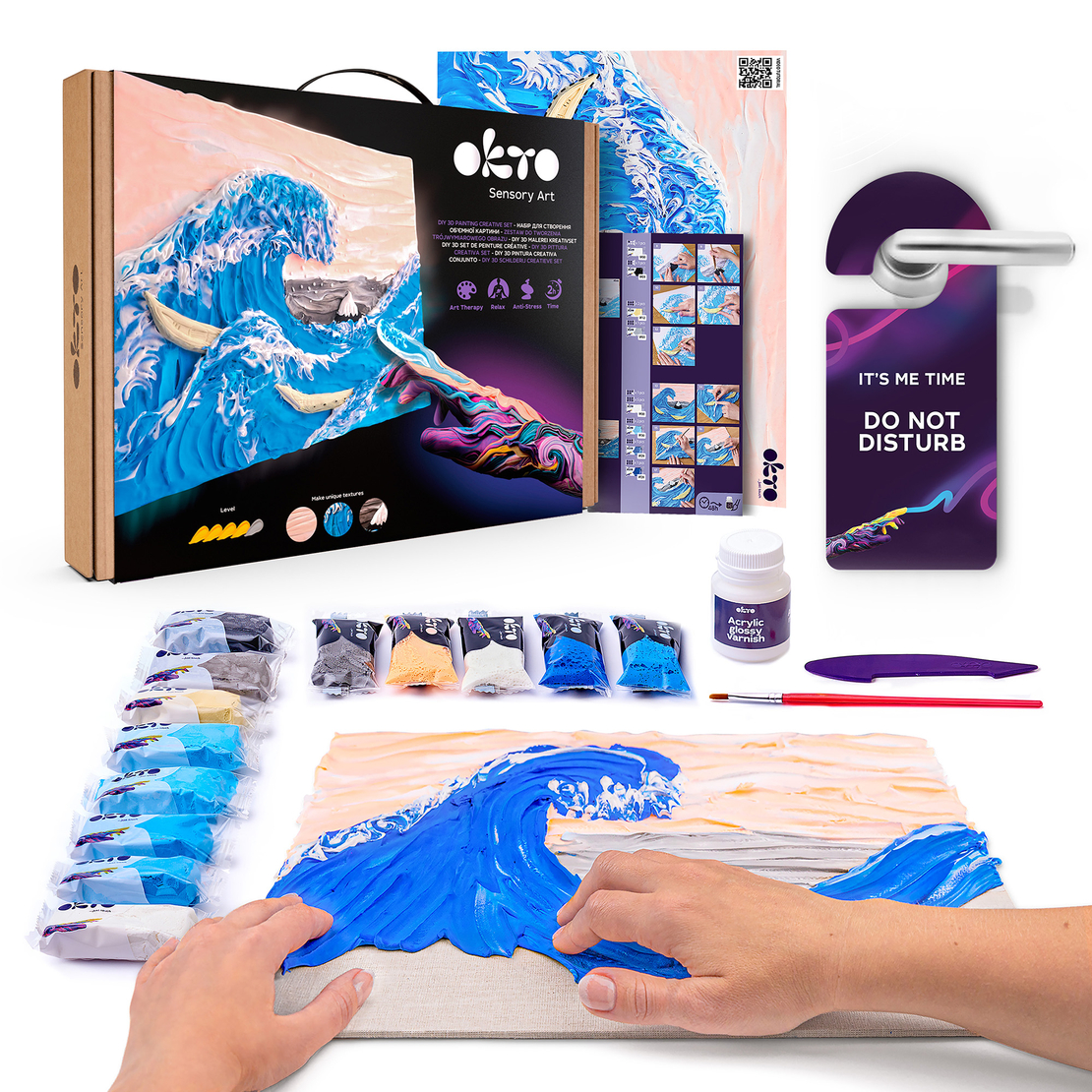 Set Pictură 3D cu Argilă Ușoară Okto Sensory Art - Waves (30x40 cm)