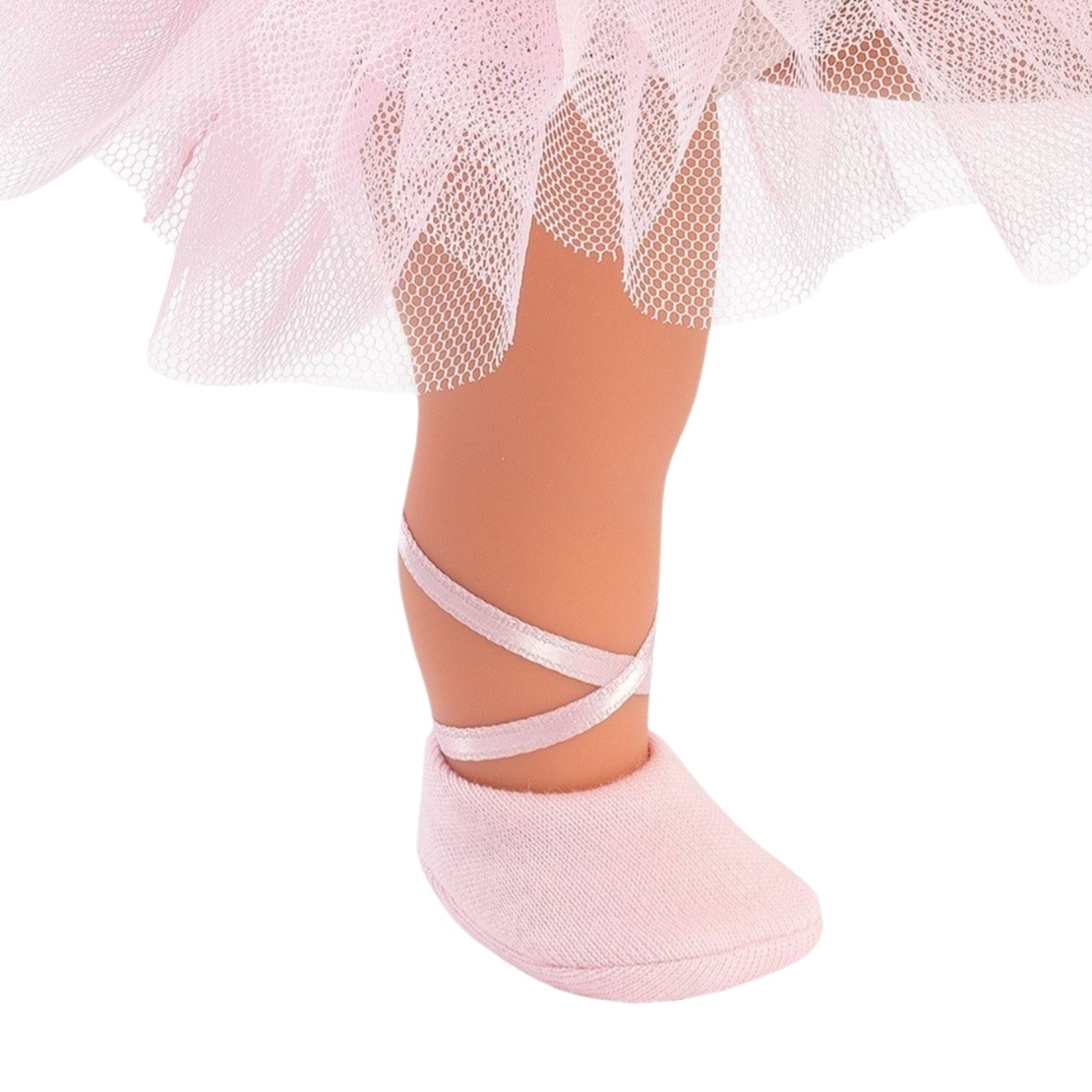 Papusa Llorens Lu Balerina, cu trasaturi asiatice, din vinil moale cu corp articulat, costum roz cu tutu, 28 cm, 3 ani+