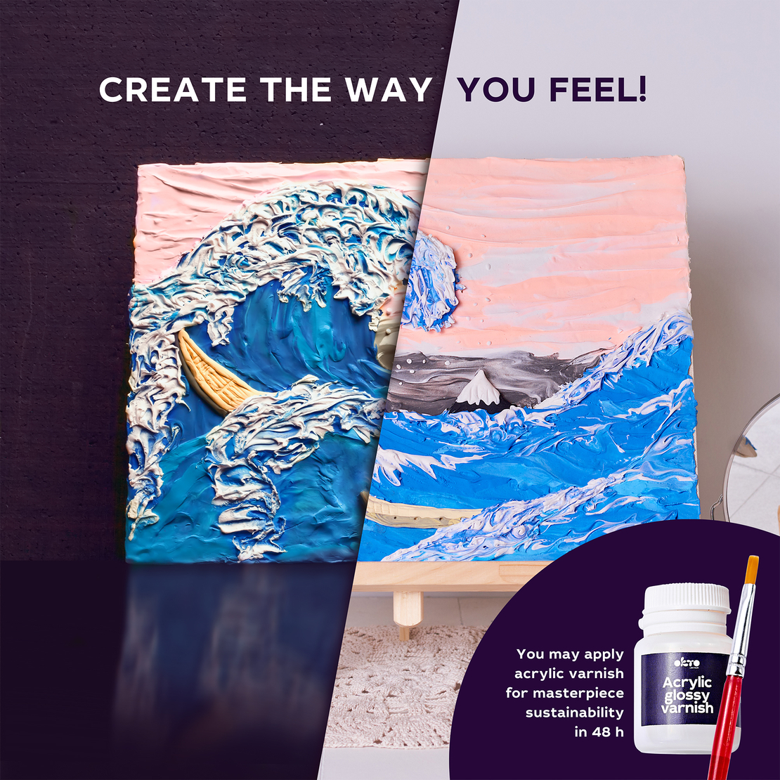 Set Pictură 3D cu Argilă Ușoară Okto Sensory Art - Waves (30x40 cm)