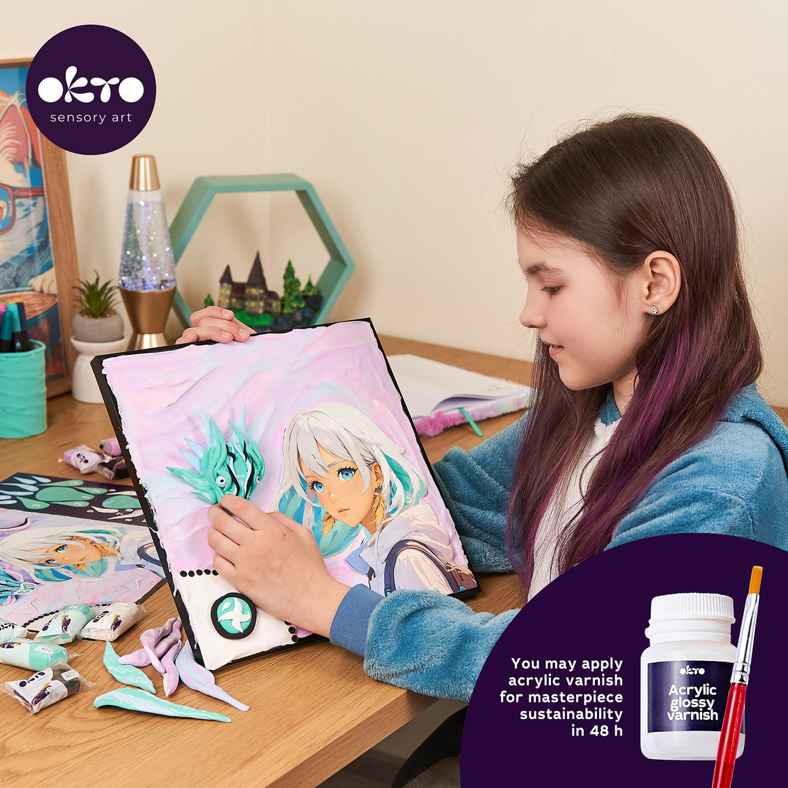 Set pictura 3D cu argila usoara Manga AIR, dimensiuni 29x29 cm, Okto Sensory Art
