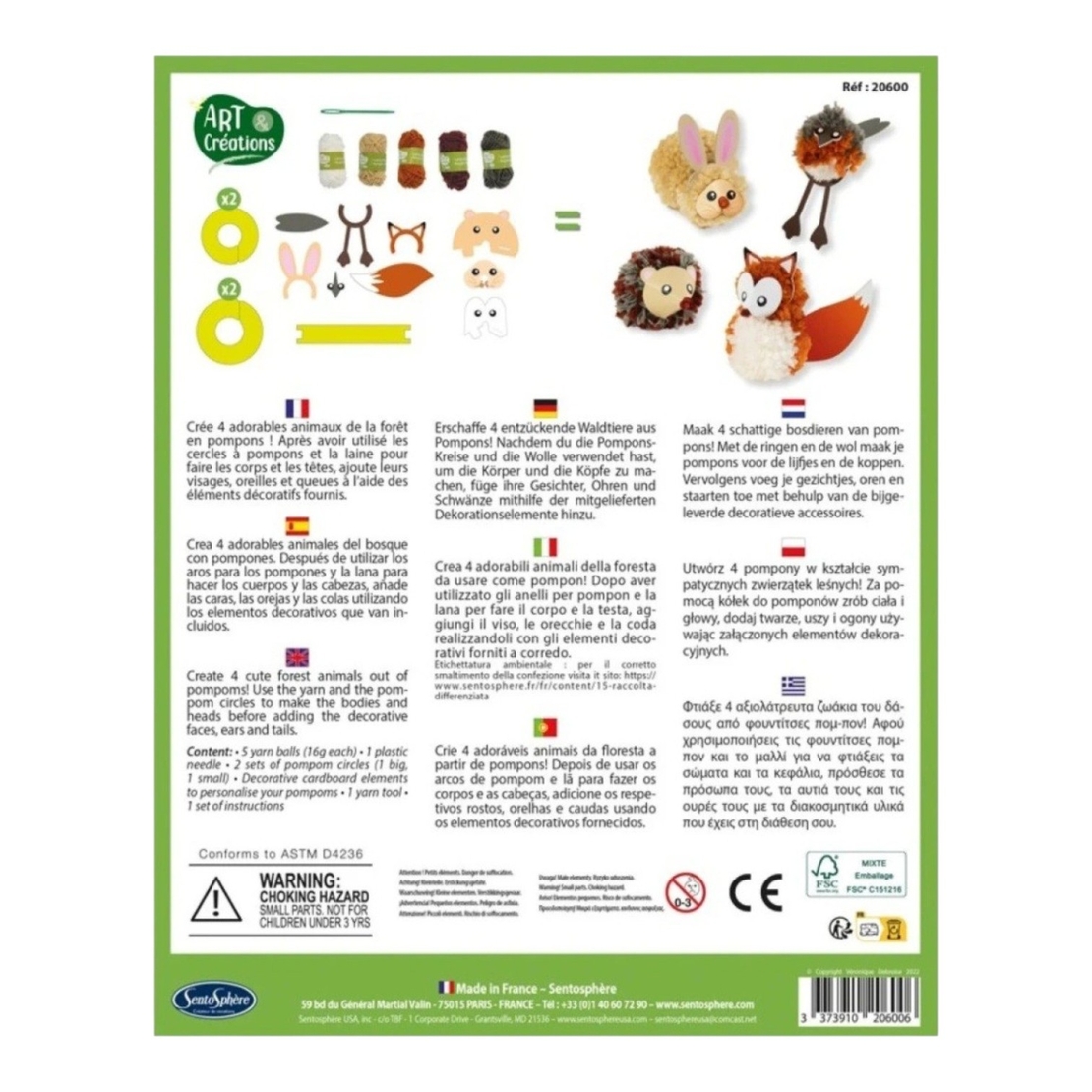 Kit Creativ Animale din Pompone, Sentosphere - Set de Creat Jucării din Lână