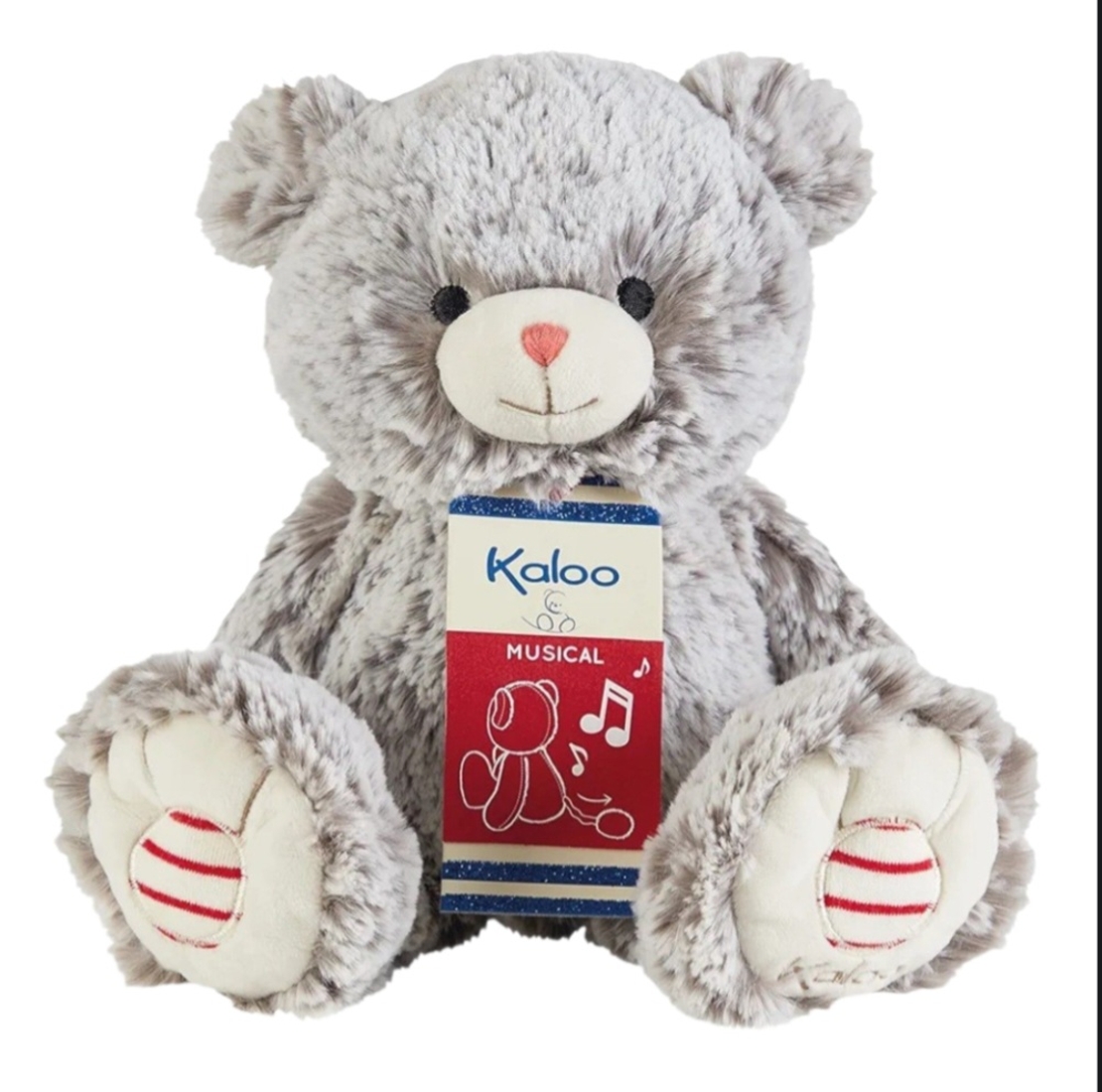 Jucarie de plus muzicala Kaloo K223004, Ursuletul Maé Prestige Grey cu melodie linistitoare, 31 cm, 0 luni+