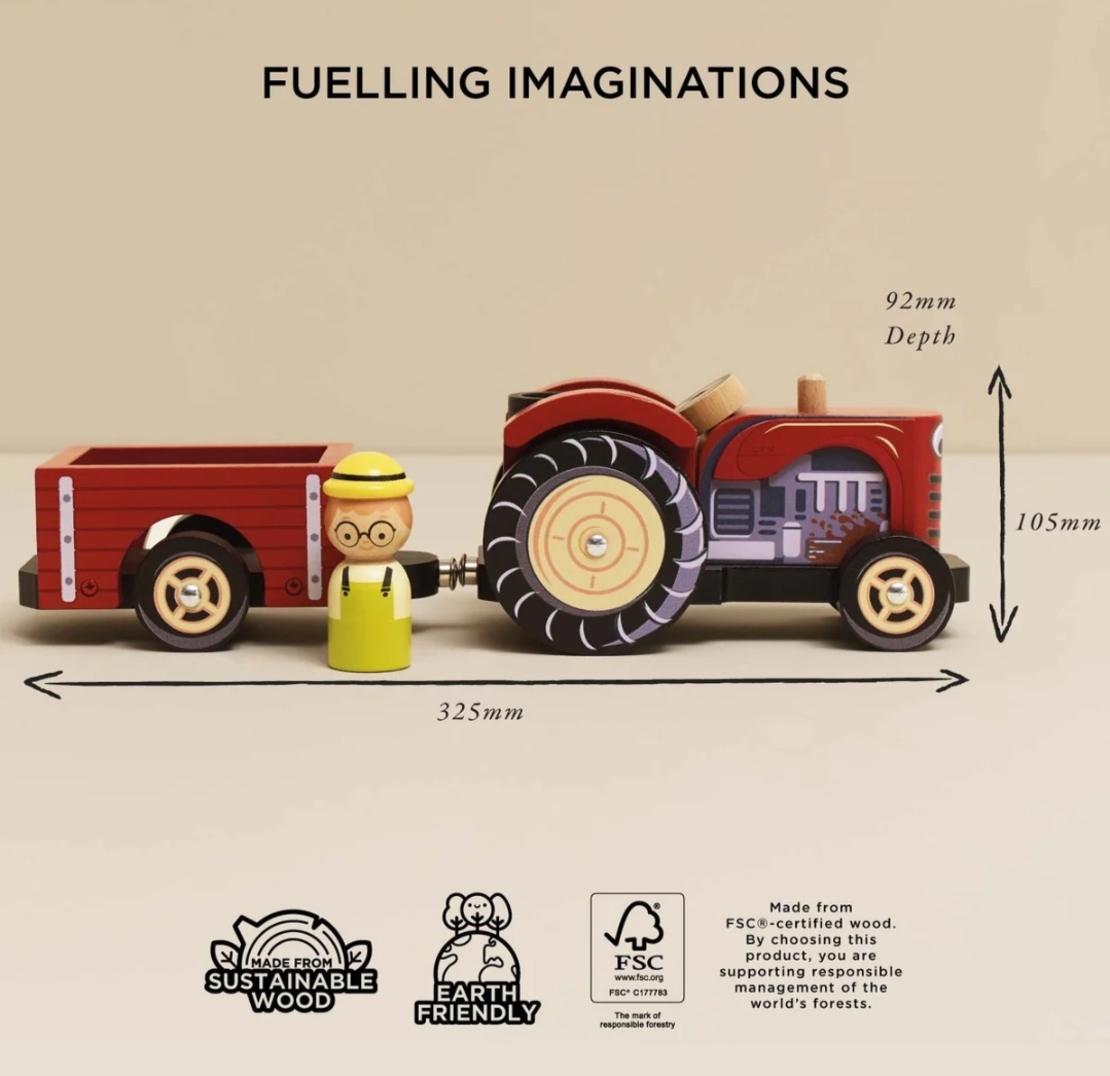 Set Tractor din Lemn cu Remorcă Detașabilă Le Toy Van, Roșu