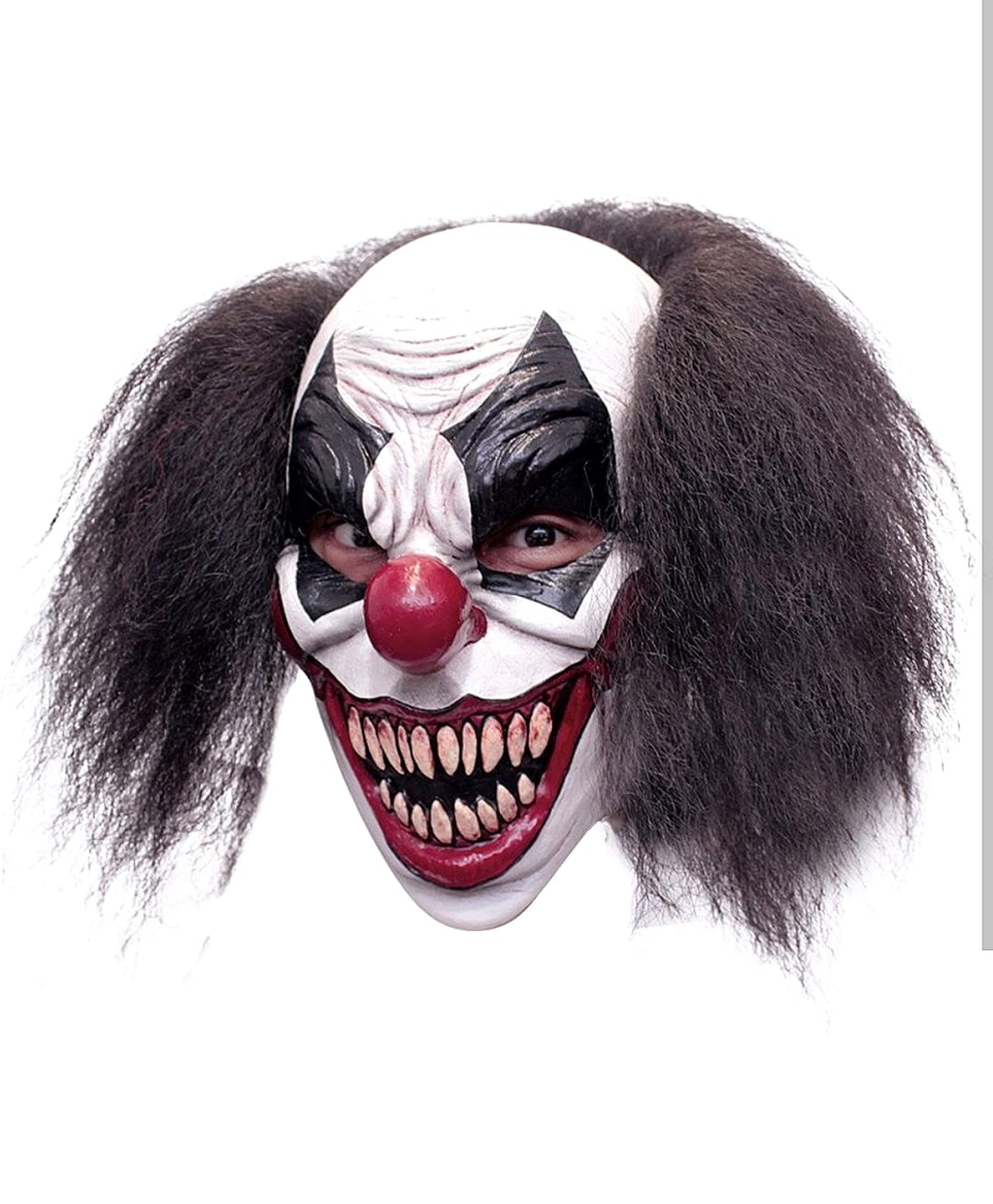 Mască Latex Clovn Horror Darky The Clown, cu Păr Negru Răvășit – Mărime Universală